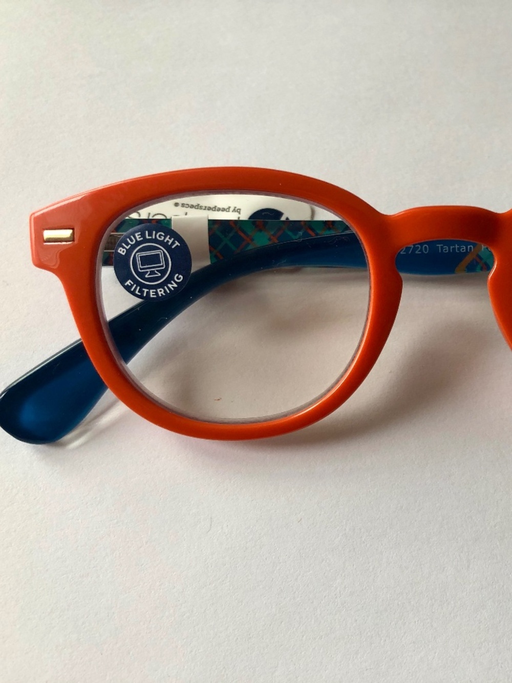 New Orange Blue Plaid Peepers Blue Light‎ Filter Glasses +0.00